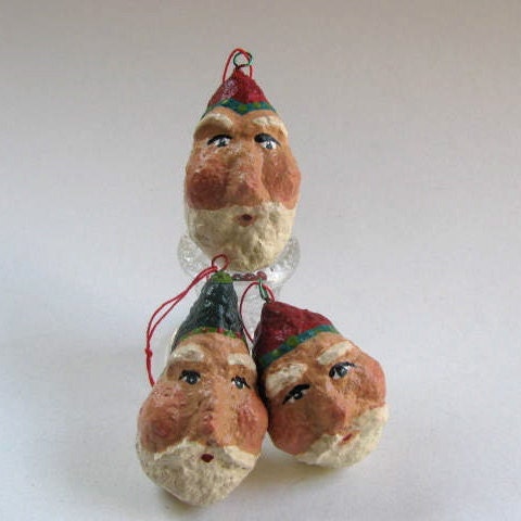 Paper Mache Santa Ornaments Handmade Santa Heads by DodadChick