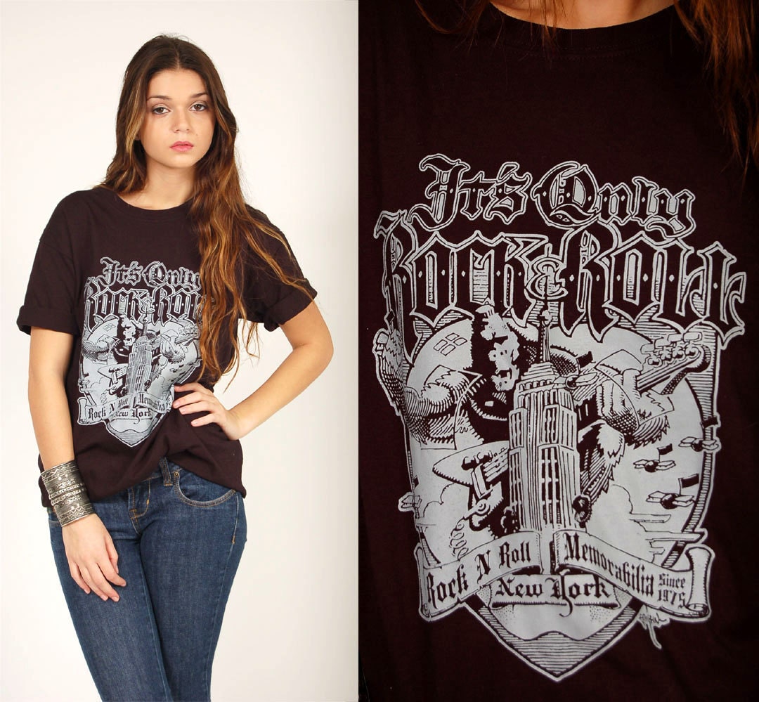 Vintage It's Only ROCK n ROLL Tee Shirt Black Souvenir Rock T Medium