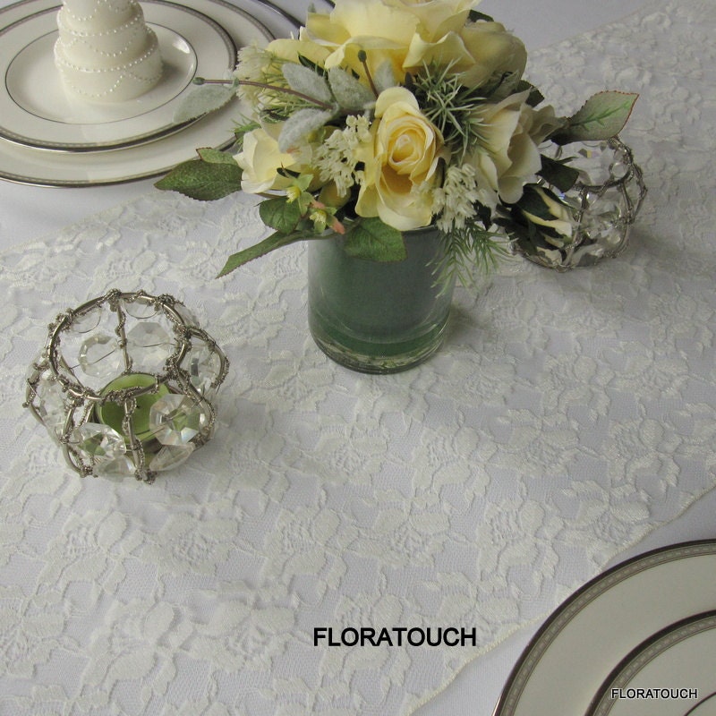 white runner Table overhang Rose Ivory available   table length Lace also Wedding Runner