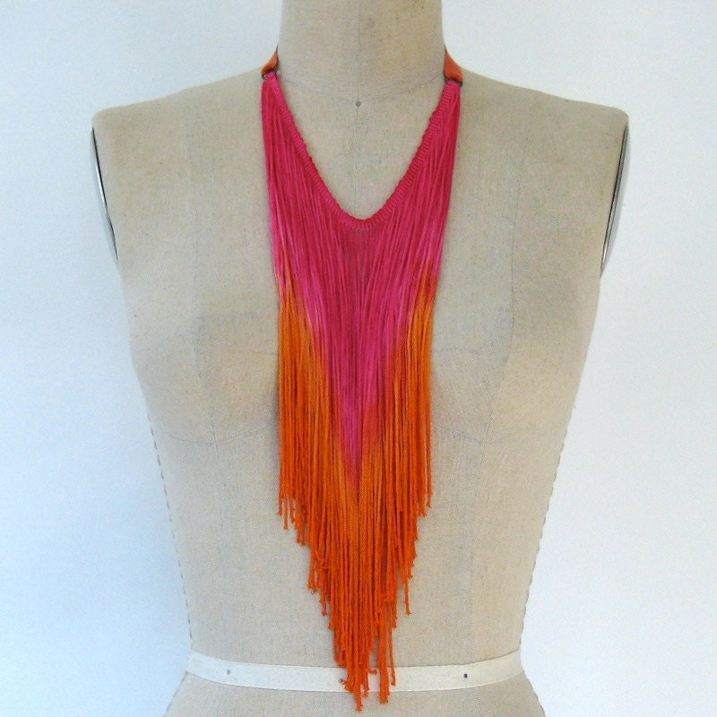 Flamingo Pink Tangerine Fringe Necklace