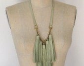SALE Mint Green Leather Tassel Fringe Necklace