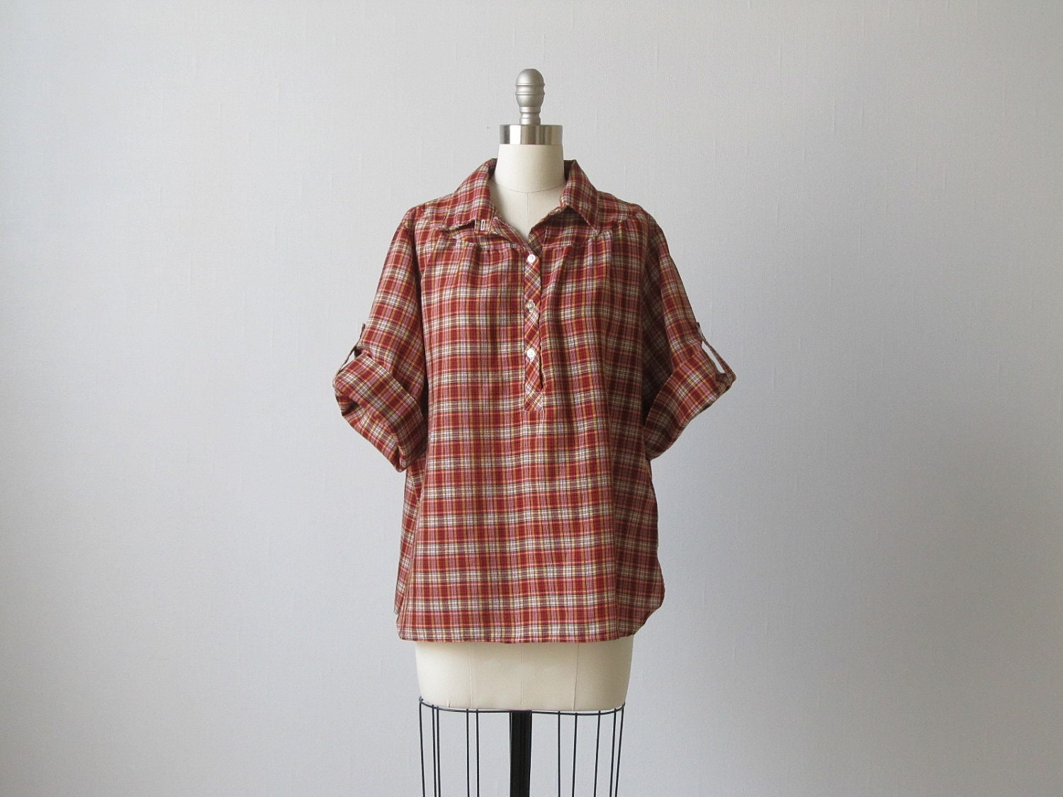 Camp Shirt / Plaid Shirt / Plaid Camp Shirt / Oak Barrel