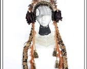 Luscious Earth...  Feather Headband in Brown and Black with Metallic Accents