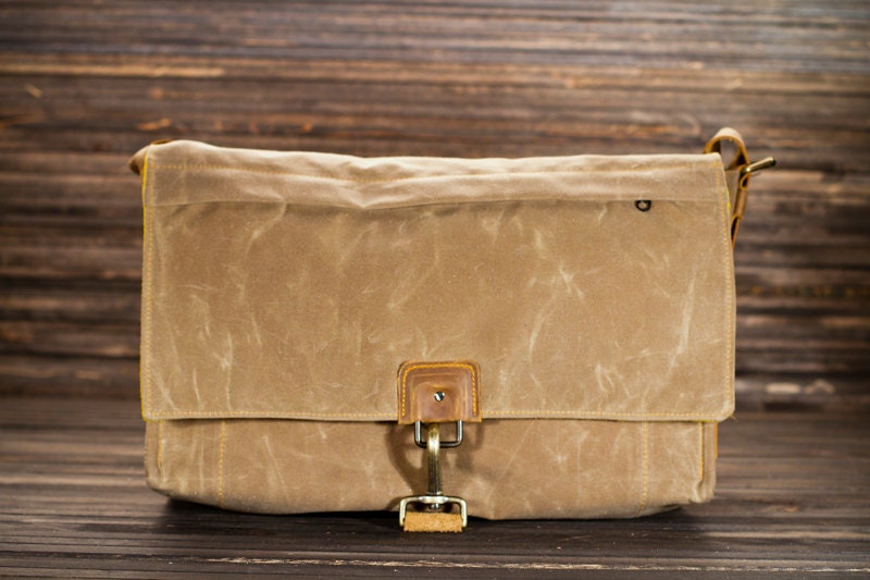 Waxed canvas and leather satchel.