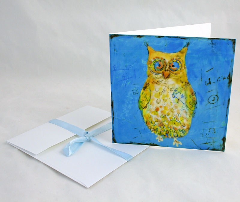 Yellow Owl -Owl illustration print or note card