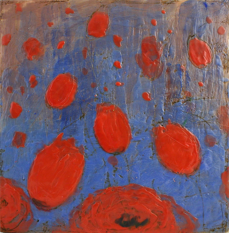 Poppies in Iza's Garden  - original encaustic painting