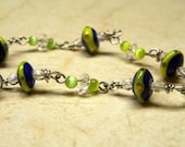 CLEARANCE - Blue and Green Lampwork Beads Wire Wrapped Bracelet