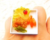 Food Ring Vegetables Fried Squid  Miniature Food Jewelry