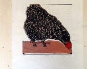 Chicken Woodcut Prints - Grazing Hen