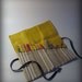 Utensil and Pencil Roll - Linen Stripes with Yellow Silk