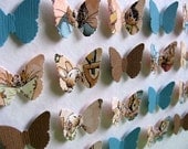 LAST ONE Akin to Beatrix Potter Limited Edition 3D Butterfly Whimsy Collage - Teal, Brown, Patterned Paper - 5x7 - Made to Order