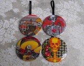 Skeleton Day of the Dead Decorated Ornaments/Magnets - Set of 4