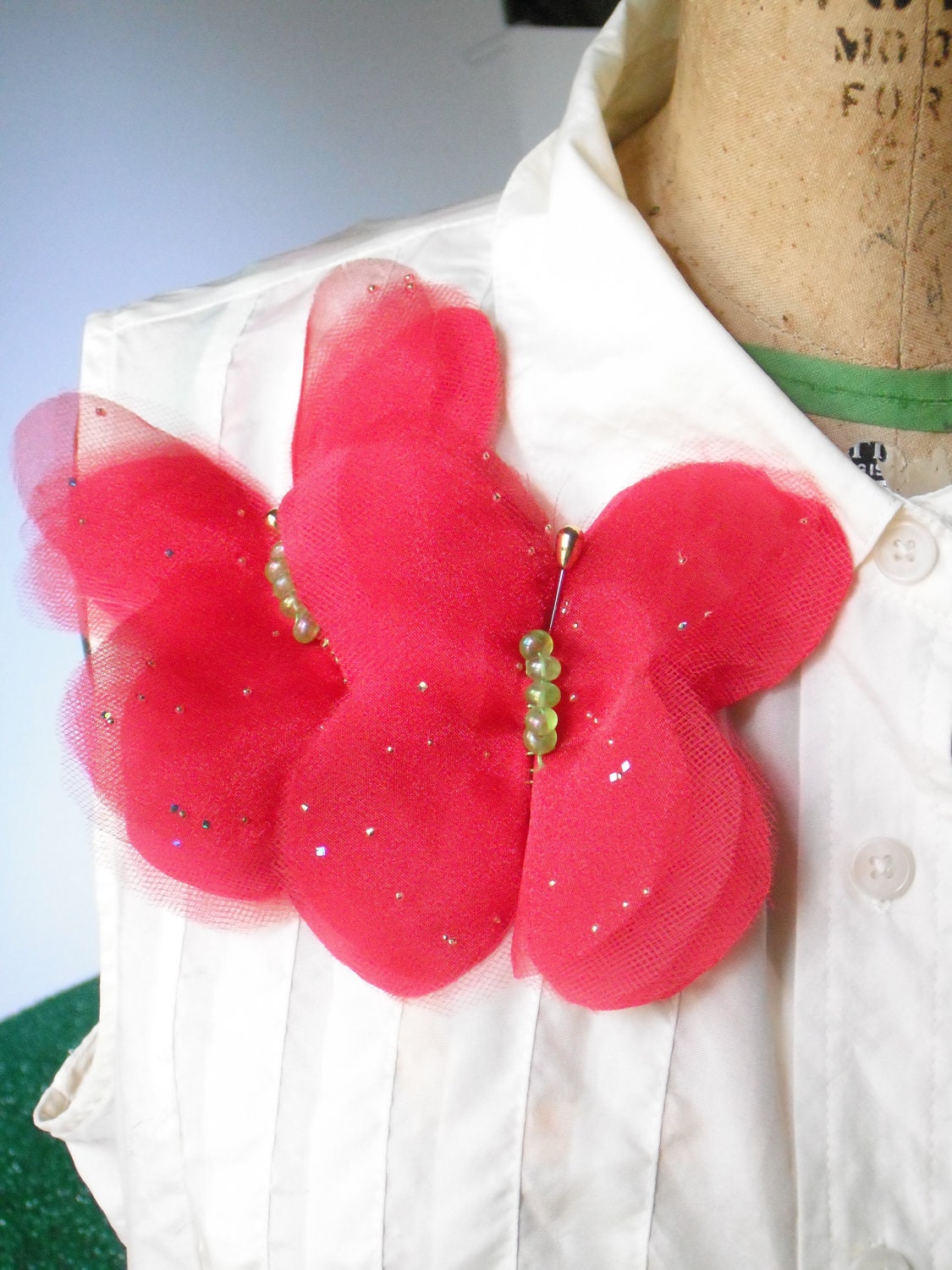 Butterfly Brooch red fabric