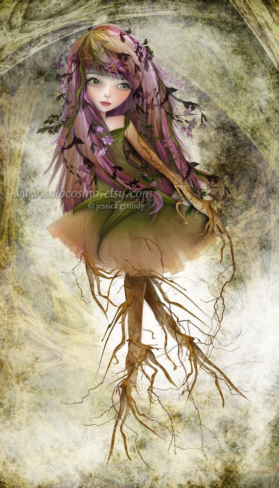 Fine Art Print "Roots" Medium Size 8.5x11 or 8x10 A4 Premium Giclee Print of Original Fantasy Art Fairy Tale Purple