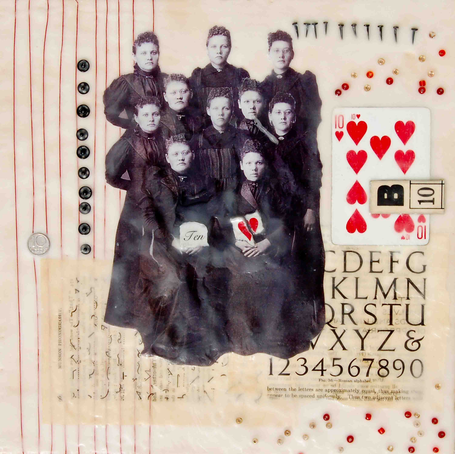 10 Broken HEARTS Art Print Mixed Media Art Collage Encaustic Vintage Photo