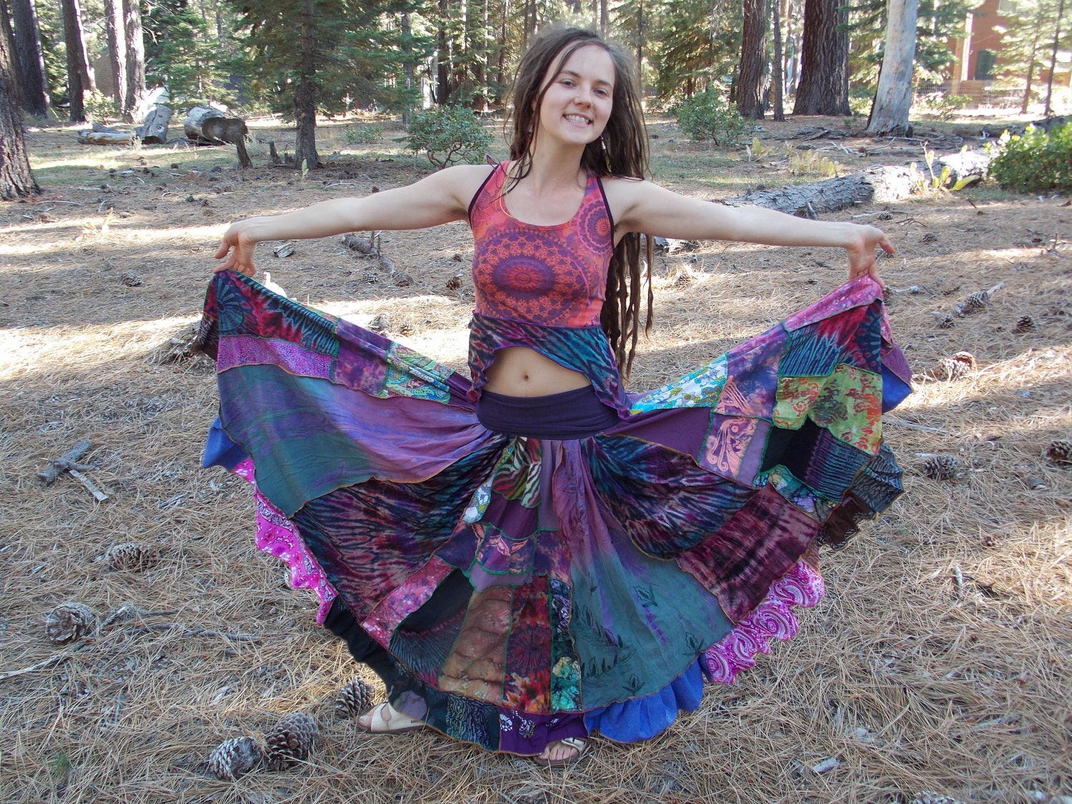 SALE 50 dollars off Butterfly Mandala Top with Patchworked Spinner Skirt
