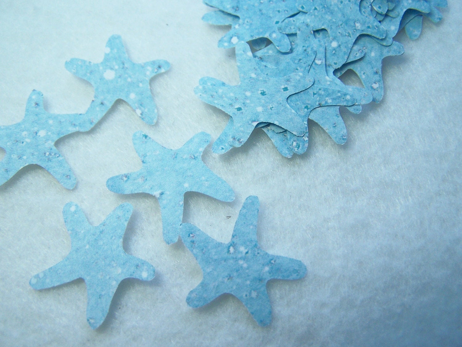 Starfish Die Cuts, Hand Punched, Light Blue Card Stock, Starfish, Ocean Theme, Beach, Confetti,