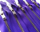 Metal Zippers- 14 inch closed bottom ykk nickel teeth zips- (5) pieces - Purple 218