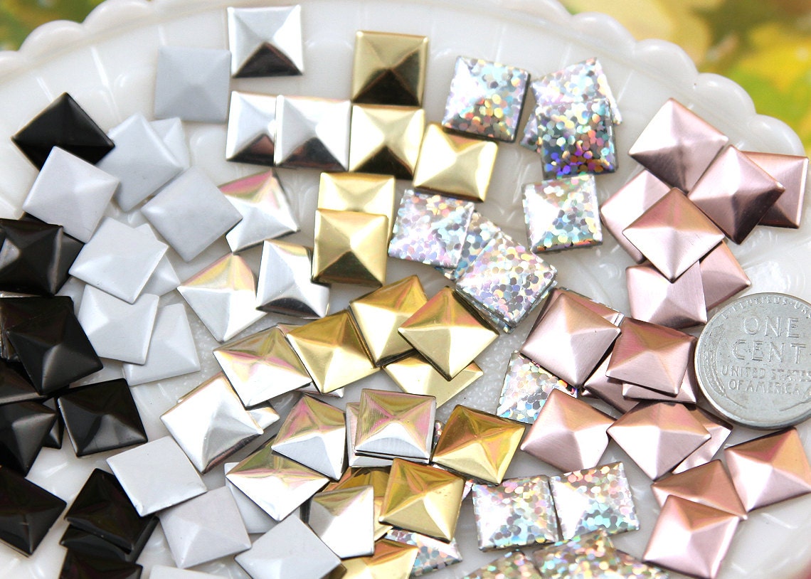 10mm Amazing Hotfix Pyramid Studs, 6 Colors to Choose from - Mixed Colors - 500 pc set