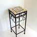 Mosaic Topped Metal Plant Stand / Patio Table Blue and Yellow