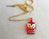 Red Owl Statement Glass Pendant Scissor Fob - CrossStitch, Needlepoint, Quilting, Sewing