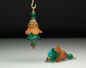 Vintage Style Bead Dangles Brown Lucite Flowers Pair BR31