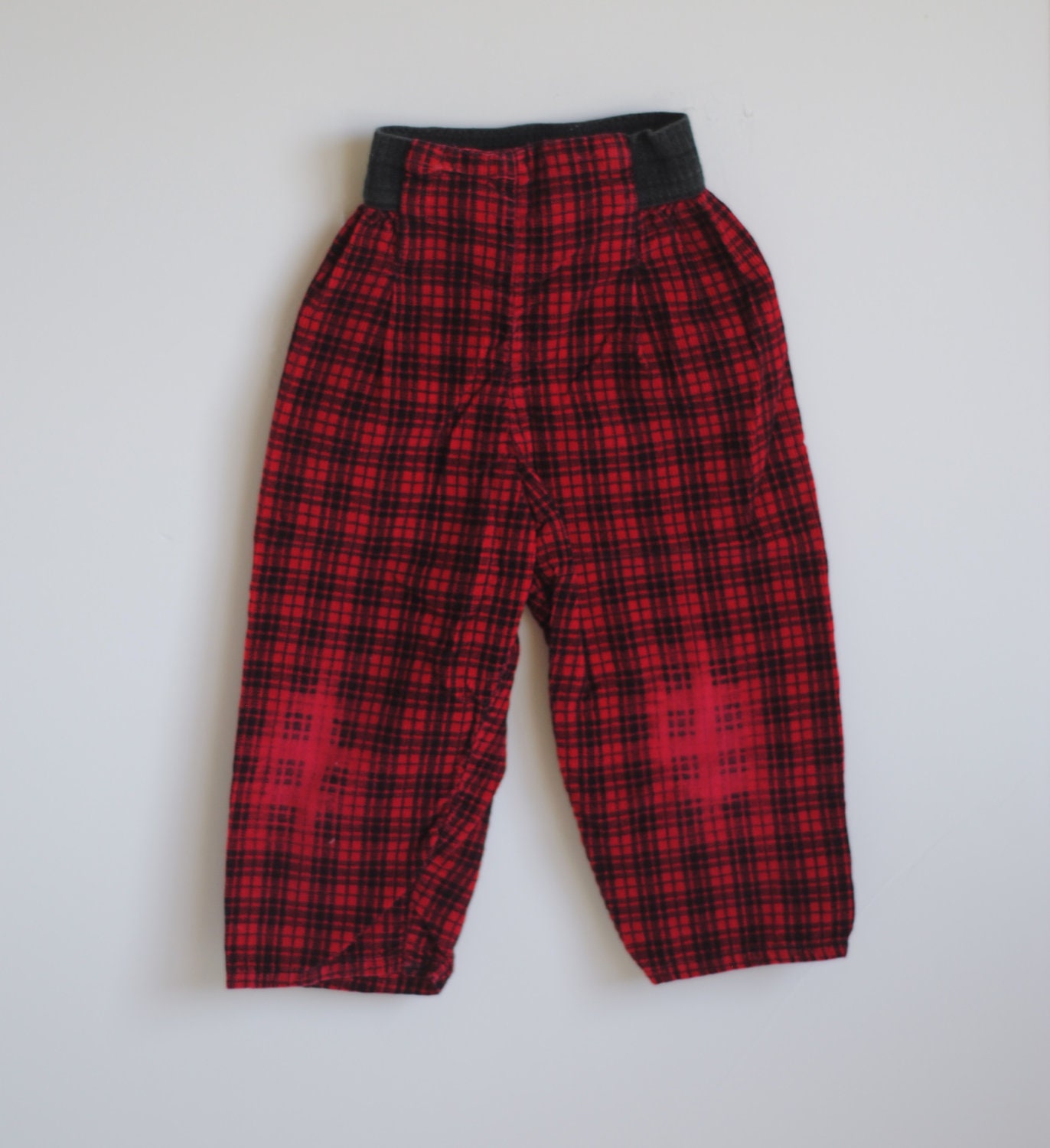 Vintage 1960's Toddler High-Waisted Pants - RED and BLACK Plaid (2T)