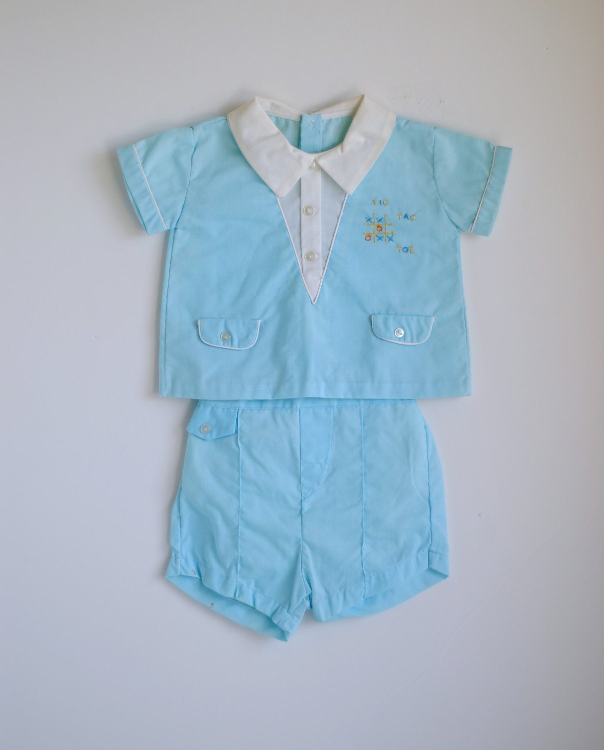 Vintage Baby Boy Shirt and Shorts - TIC TAC TOE (3-6m)