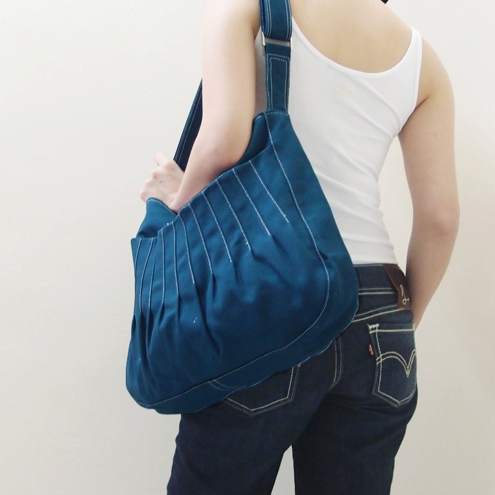 Father Day Sale - Dark Teal Canvas WomenSingle Strap Hobo, shoulder bag, Crossbody, Messenger bag, School Bag, Handbag -Kangaroo Market Bag