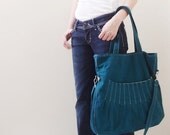 MAY Sale - Dark Teal Canvas WomenShoulder bag, Crossbody Messenger, Tote, Diapers Bag, School bag, Handbag - Kangaroo Shoulder Bag
