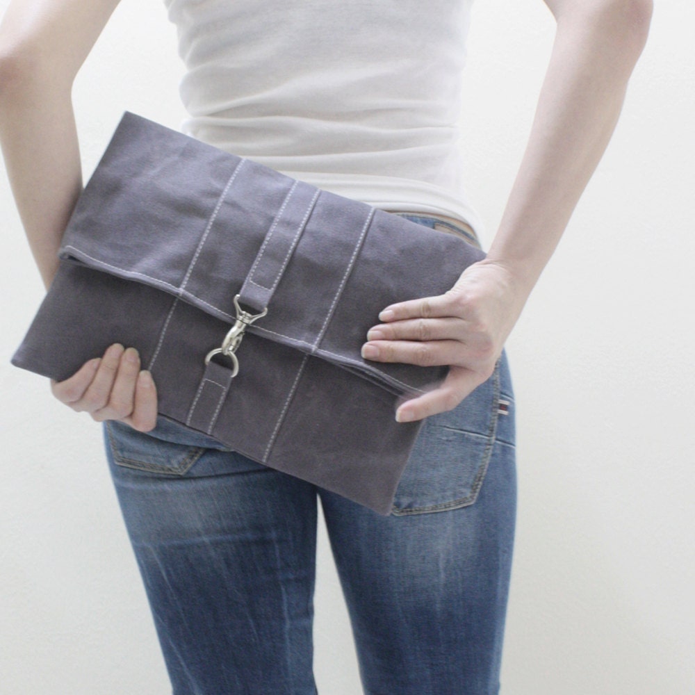 MAY Sale - Gray Waxed Canvas Unisex Clutch Bag, Wristlet, iPad Sleeve, iPad Case, iPad Cover, Handbag -  WITT Clutch Bag