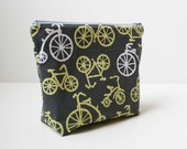 Zipper Pouch Cosmetic Bag - Gray Yellow Bikes - READY TO SHIP