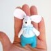 Light blue  miniature plush felt dancer mouse in match box