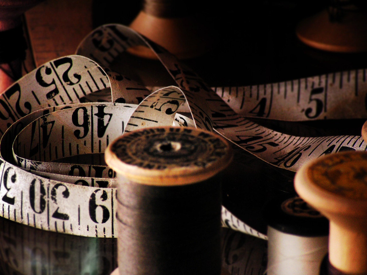 Measure - 5X7 unmatted photographic print - antique sewing display- ONLY ONE