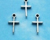 20 simple, tiniest cross charms, antiqued silver tone, 12mm