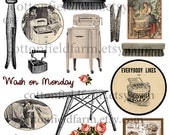 Vintage Laundry Wash Day Clip Art C-321 for Scrapbooking, Journals, Altered Art, Decoupage Personal and Commercial Use