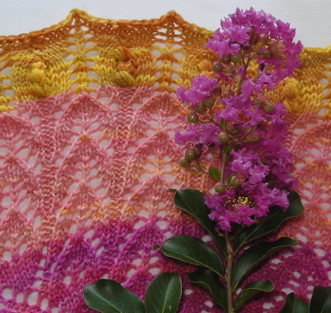 Lace Shawl Knitting Pattern PDF - Crape Myrtle Scarf Shawl - great for gifts - cowl wrap -  pattern using sock fingering lace yarn