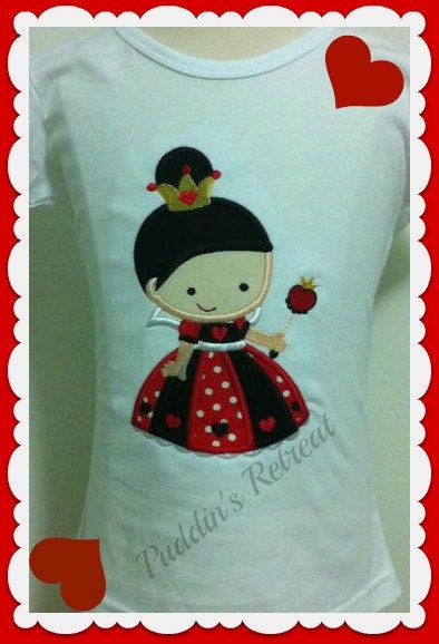 Girls Embroidered  Queen of Hearts Appliqued Tee T Shirt Mouse Vacation  Custom Personalized