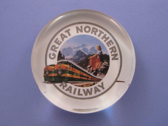 Home Decor Great Northern Railway Train Travel Advertising Large Round Glass Paperweight