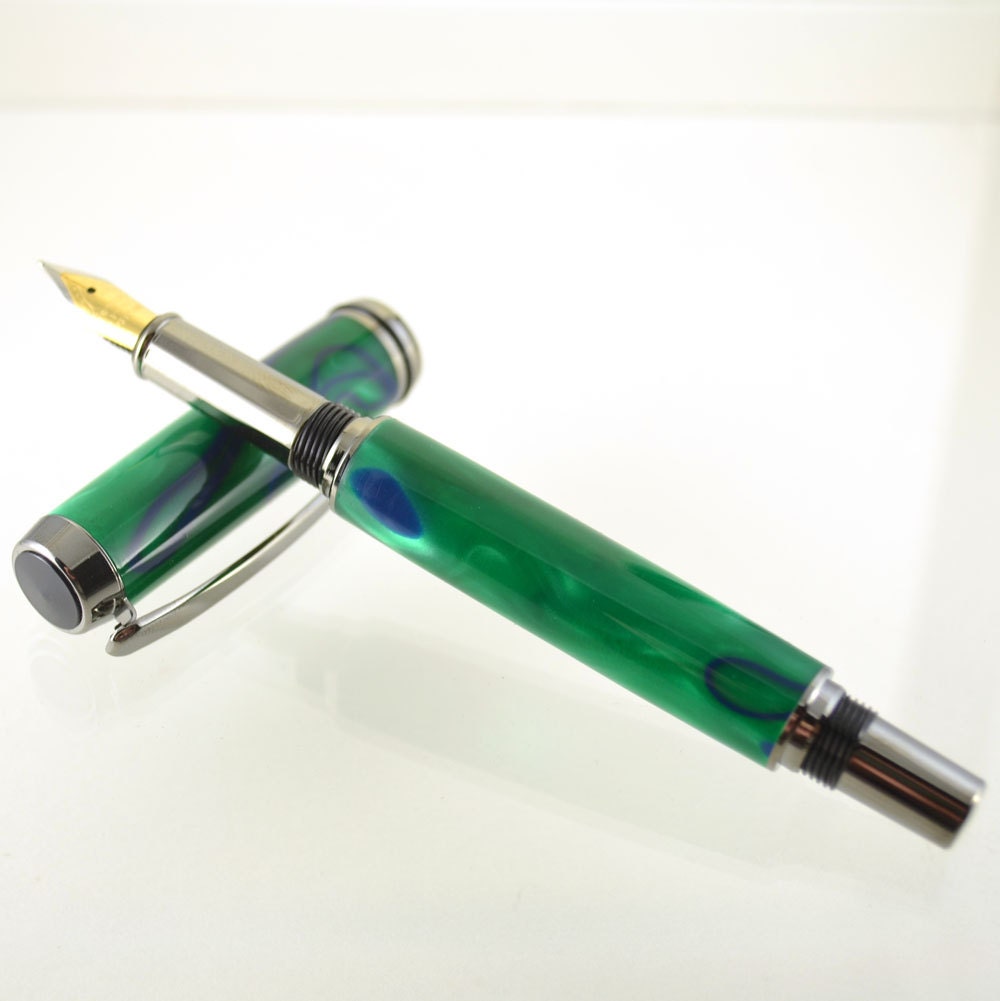 Green & Blue Italian Resin Fountain Pen - Handcrafted Resin Fountain Pen