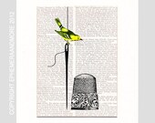 SEWING THIMBLE art print on vintage dictionary book page art print dictionary print sewing room decor black white yellow 8x10