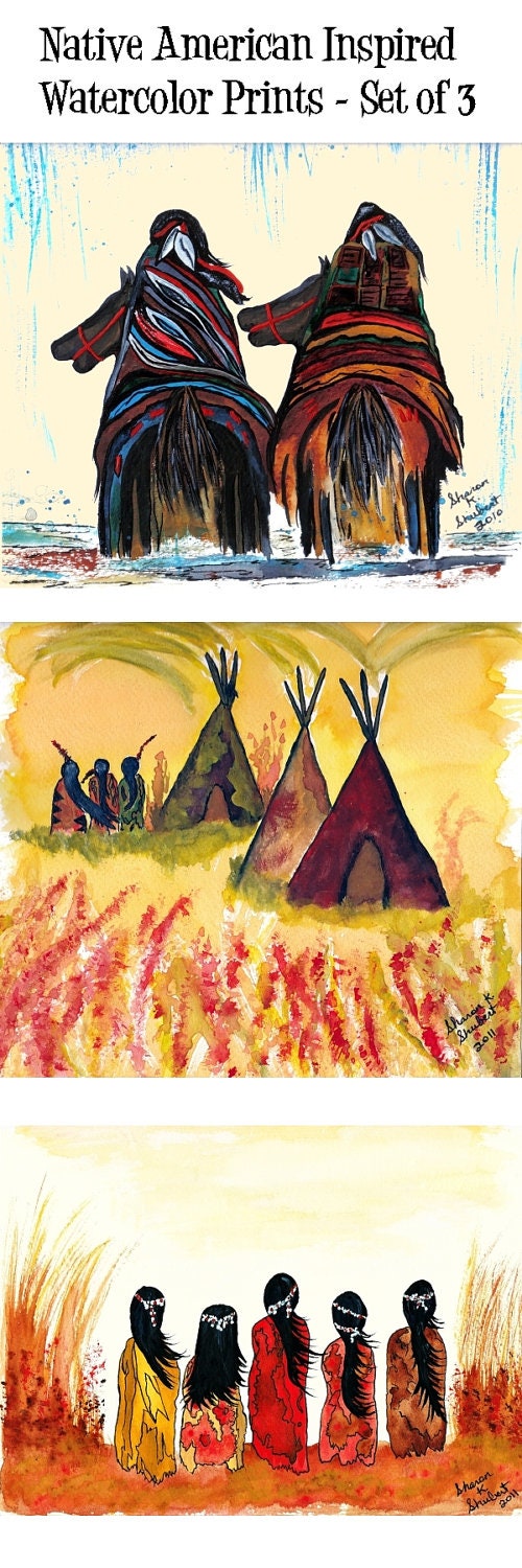 Set of 3 Native American Inspired Southwest Watercolor Painting Wall Decor Digital Print 8 x 10 Giclee Print