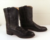 Vintage 1980s Black Leather Roper Cowboy Justin Boots Men's 12 D