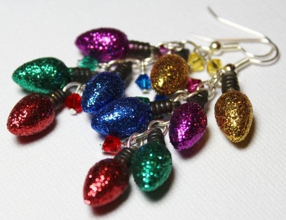 Handmade Beaded Jewelry Earrings Christmas Holiday Red Green Blue Purple Yellow Crystal Lightweight Long...Lights