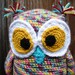 Large Plush Crochet Owl Stuffie in pastel rainbow multicolor, MADE TO ORDER.