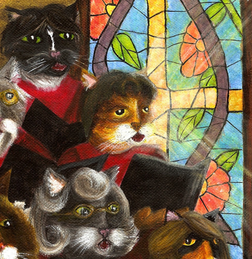 Singing Cat Art, Feline Choir Church Gospel Music, Kitty Chorus 11x14 Art Print