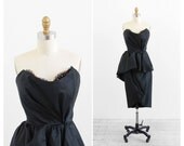 vintage 1980s dress / 1950s cocktail dress / Bob Mackie Designer Couture Dress with Chantilly Lace and Rhinestones