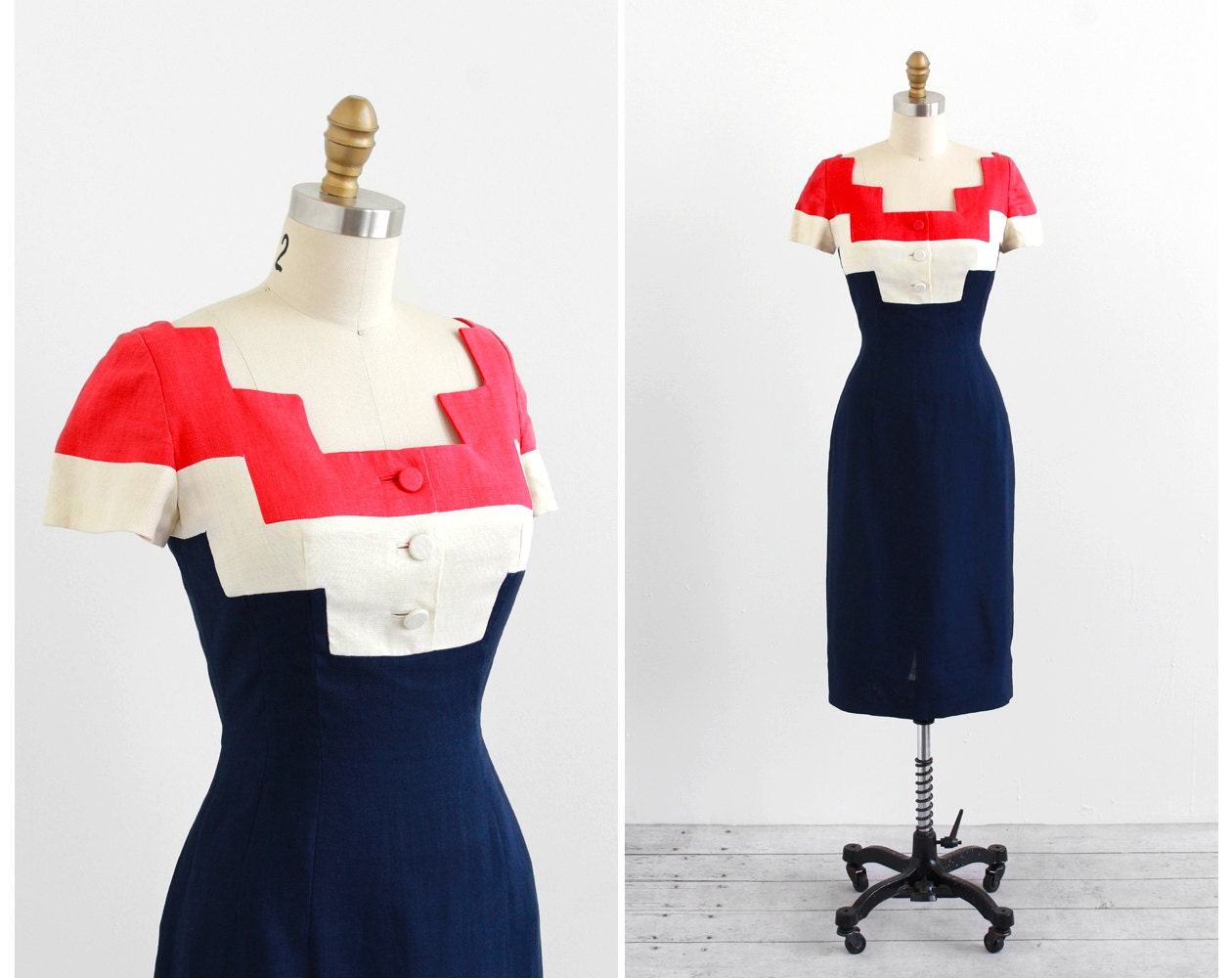 vintage 1960s dress / 60s dress / Red, White, and Blue Ultra Mod Wiggle Dress