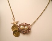 Personalized Necklace 2 Pearl Nest Necklace with Engraved Initial Charms and Bird Mom Sister Pregnant Family Member