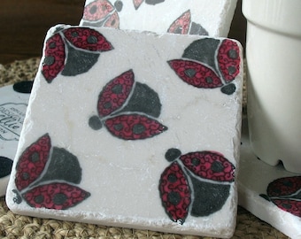 Tile Coasters, Elegant Ladybugs, Set of 4
